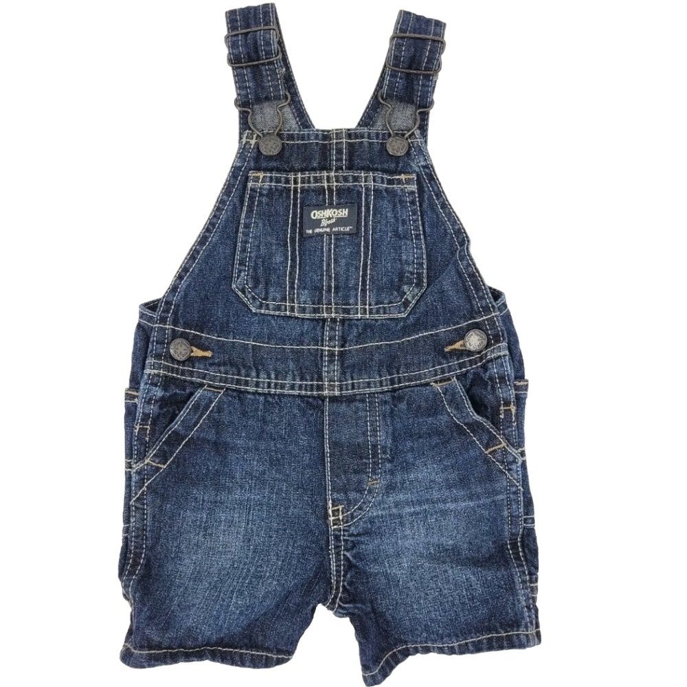 Oshkosh B'gosh Jean Shortalls Size 12mo Cotton Denim Adjustable Straps Vestbak